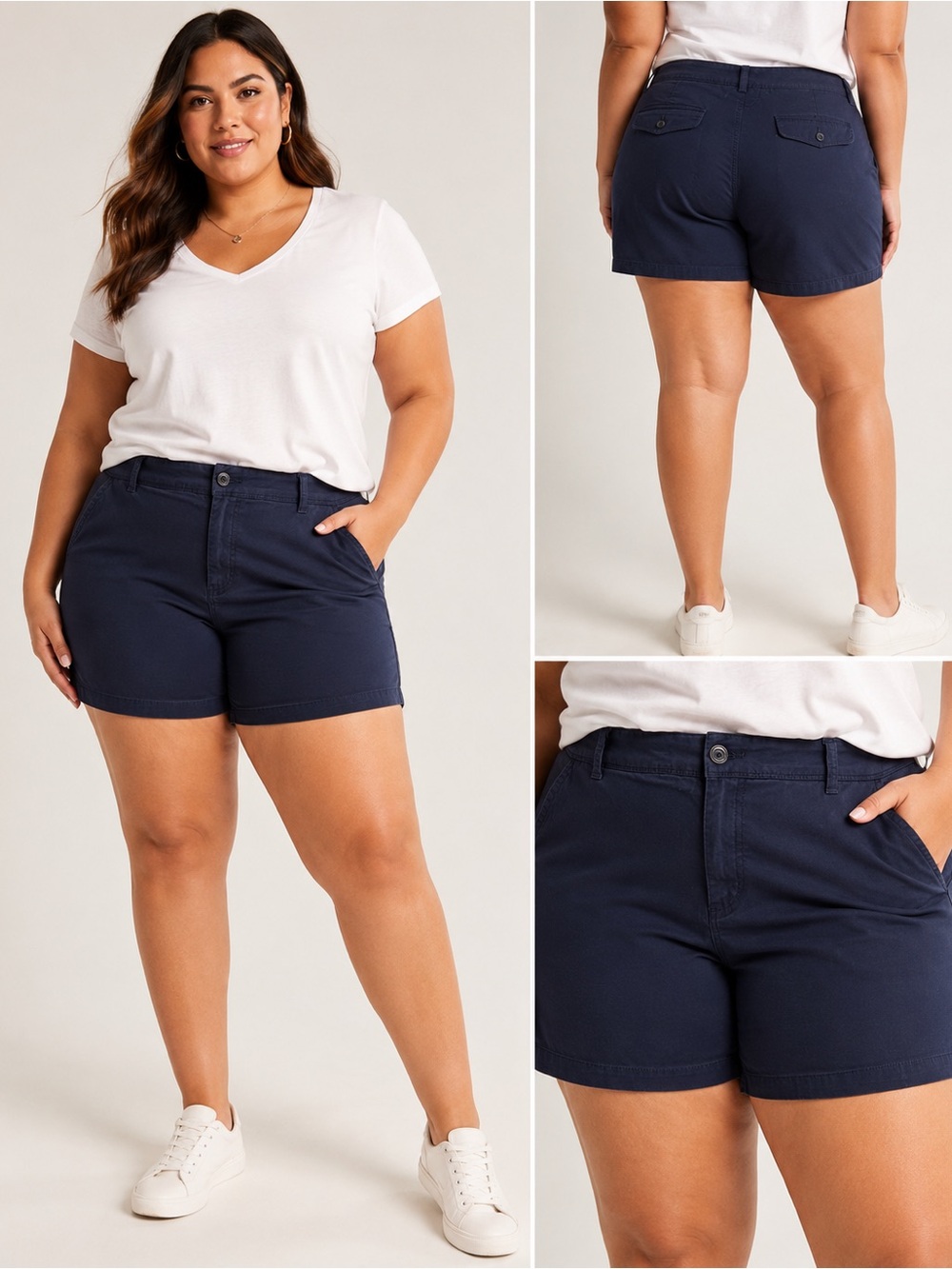 Liz Claiborne Woman Classic Chino Bermuda Shorts Navy Blue Plus Size 24W NWT